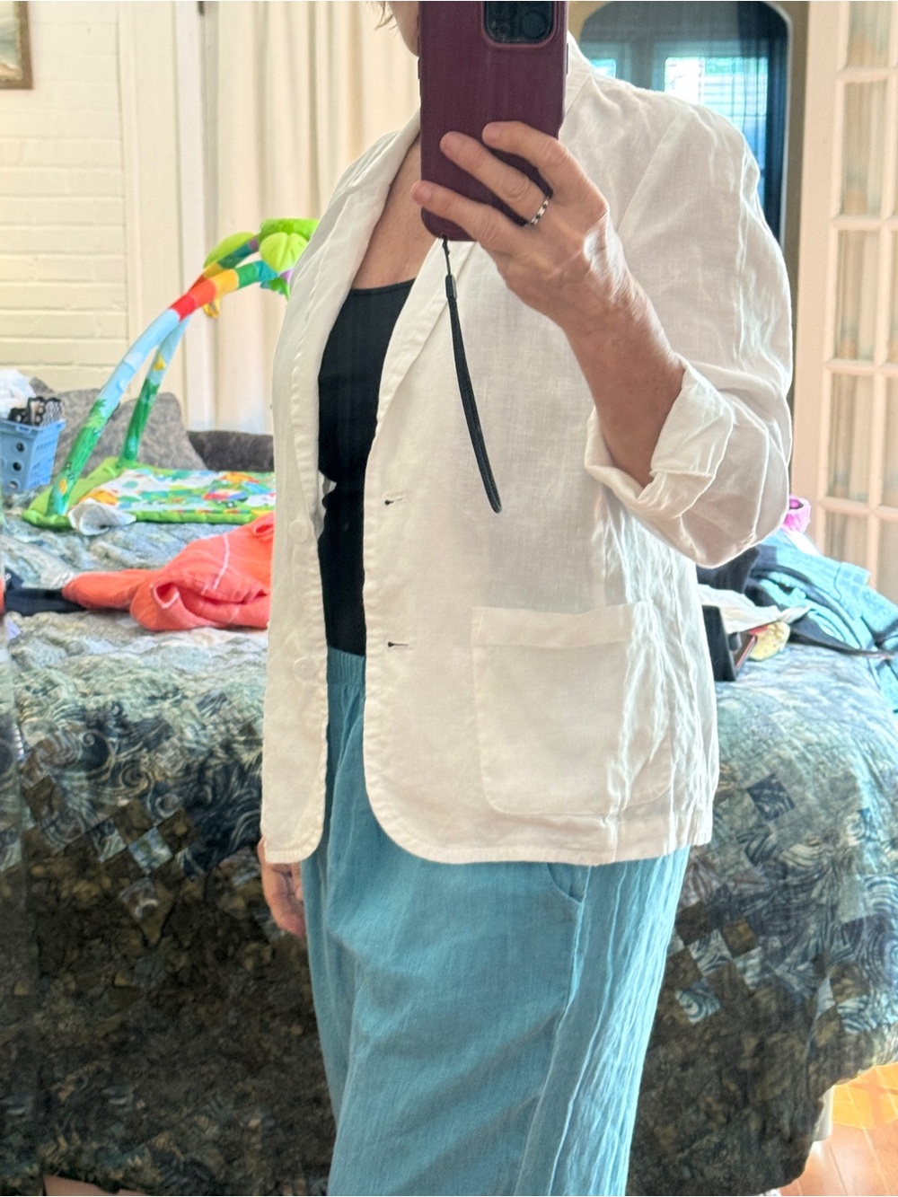 Eileen Fisher White Lightweight Linen Blazer - Picture 2 of 4